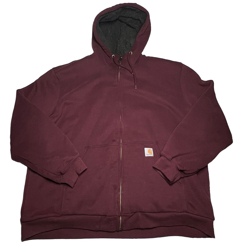 Carhartt Zip Hoodie Fleece Lined Sherpa Maroon Mens Sz 2XL Reg Heavyweight Flaws